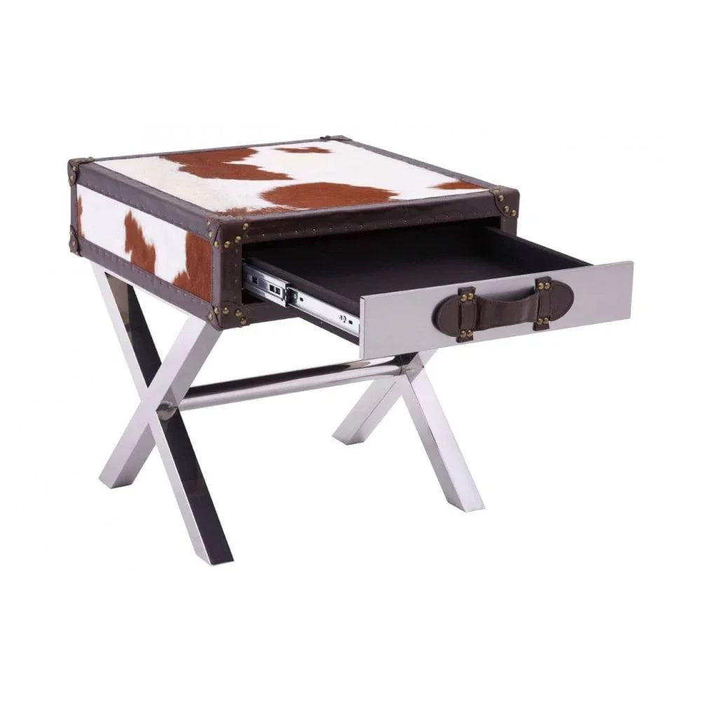 Lancaster Townhouse Brown And White Genuine Cowhide One Drawer Table