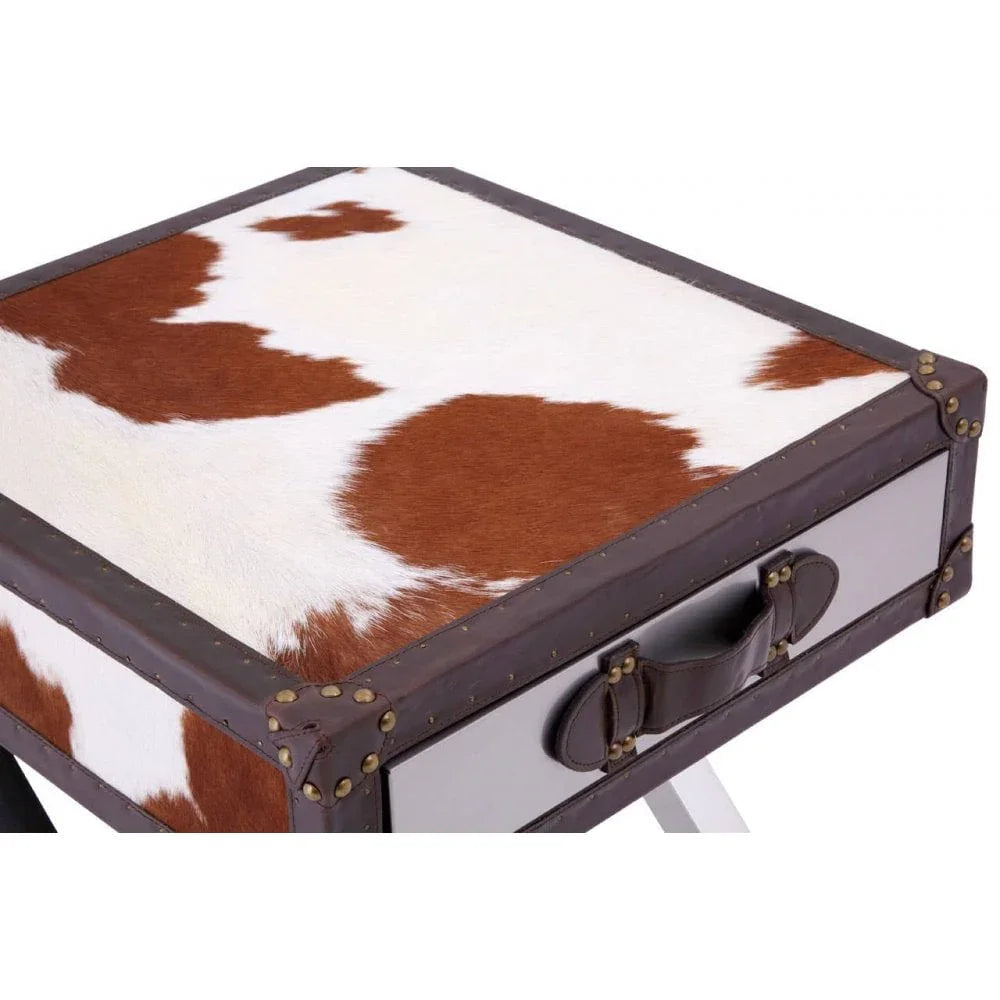 Lancaster Townhouse Brown And White Genuine Cowhide One Drawer Table