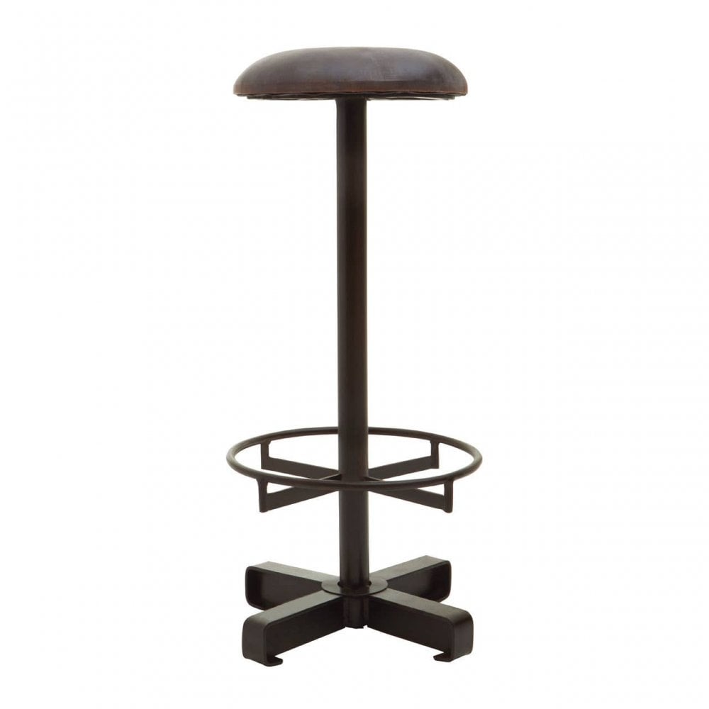 Bison Antique Blue Leather Bar Stool