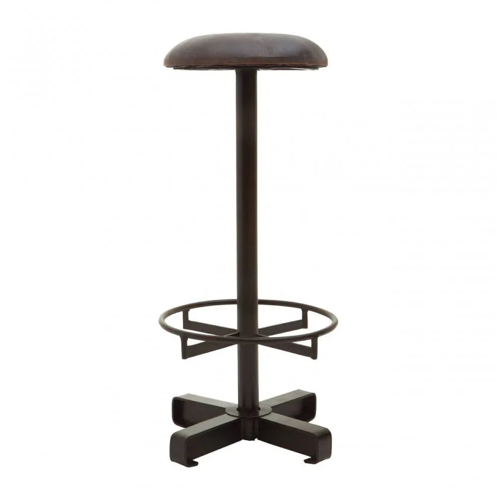 Bison Antique Blue Leather Bar Stool