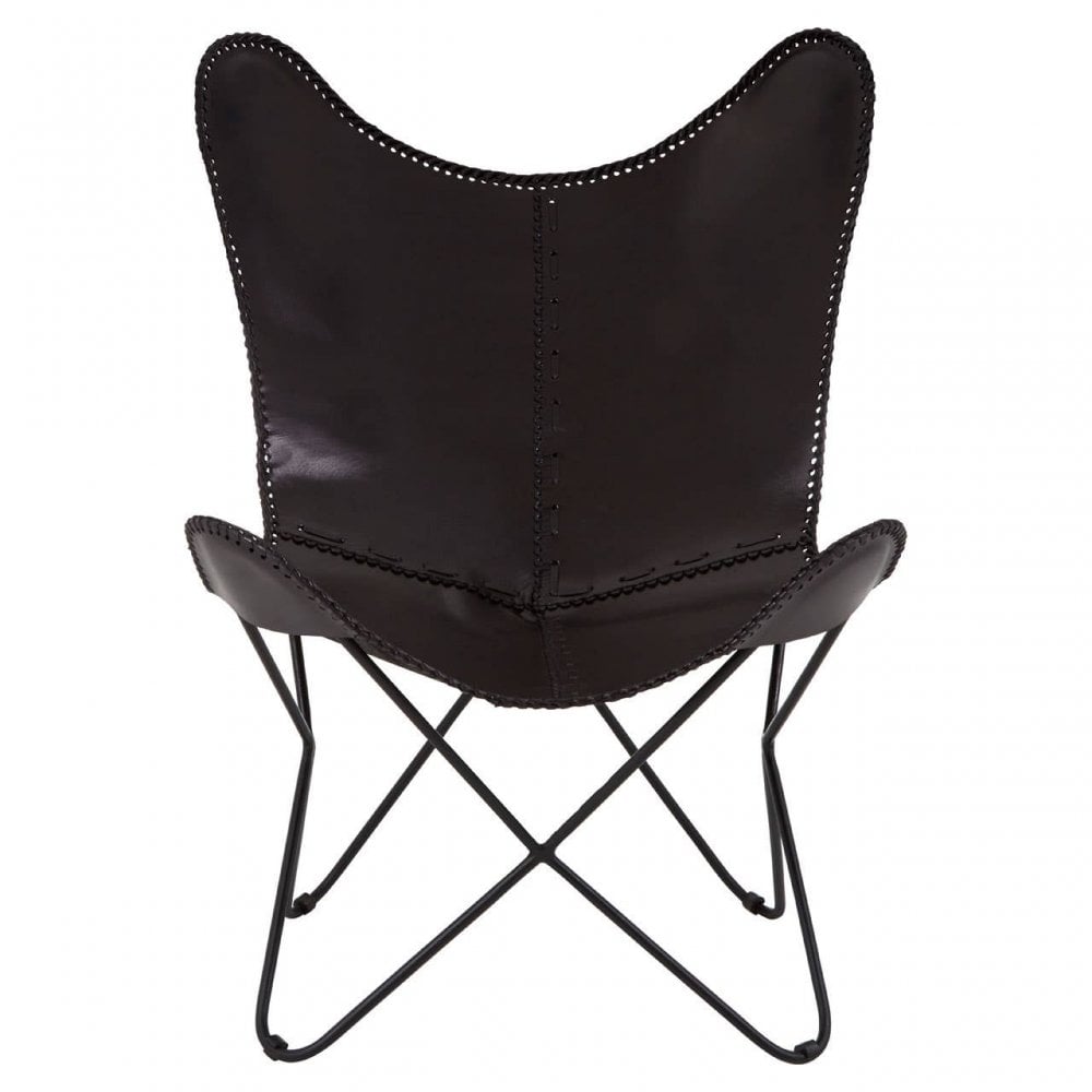 Bison Black Leather Butterfly Chair