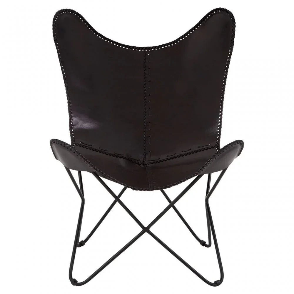 Bison Black Leather Butterfly Chair