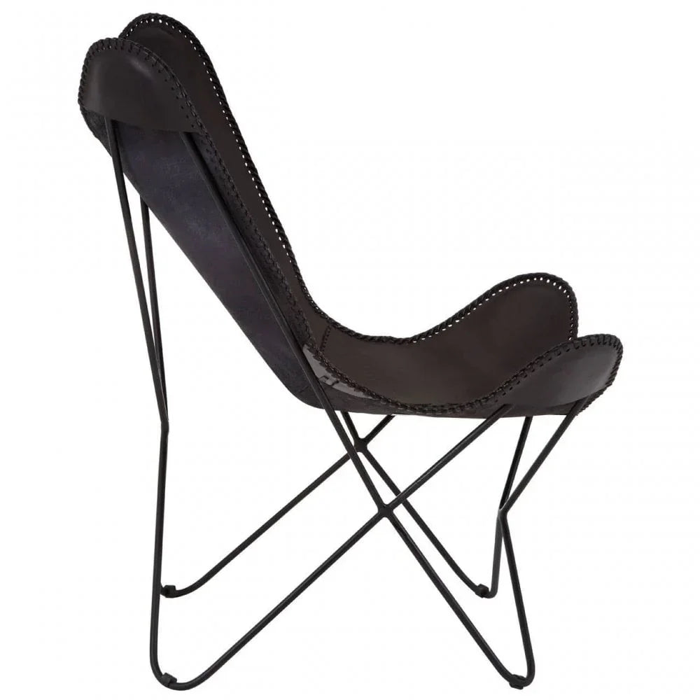 Bison Black Leather Butterfly Chair