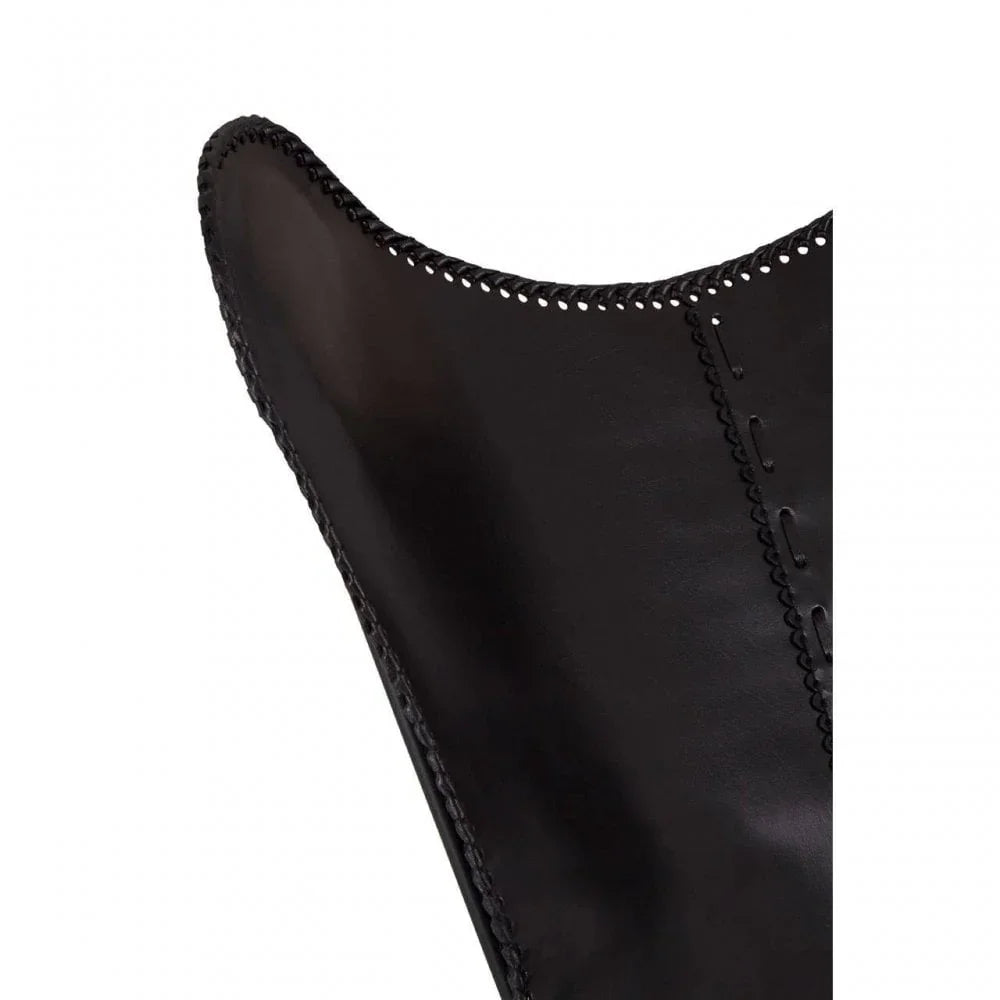 Bison Black Leather Butterfly Chair