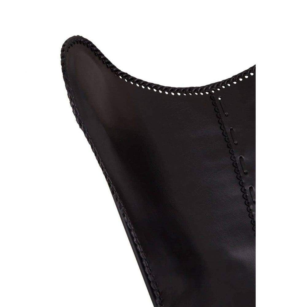 Bison Black Leather Butterfly Chair