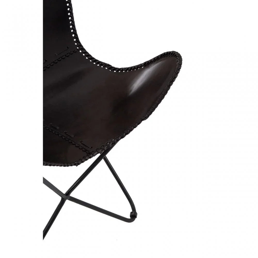 Bison Black Leather Butterfly Chair