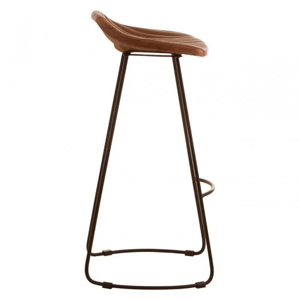 Bison Brown Leather And Iron Sled Base Stool