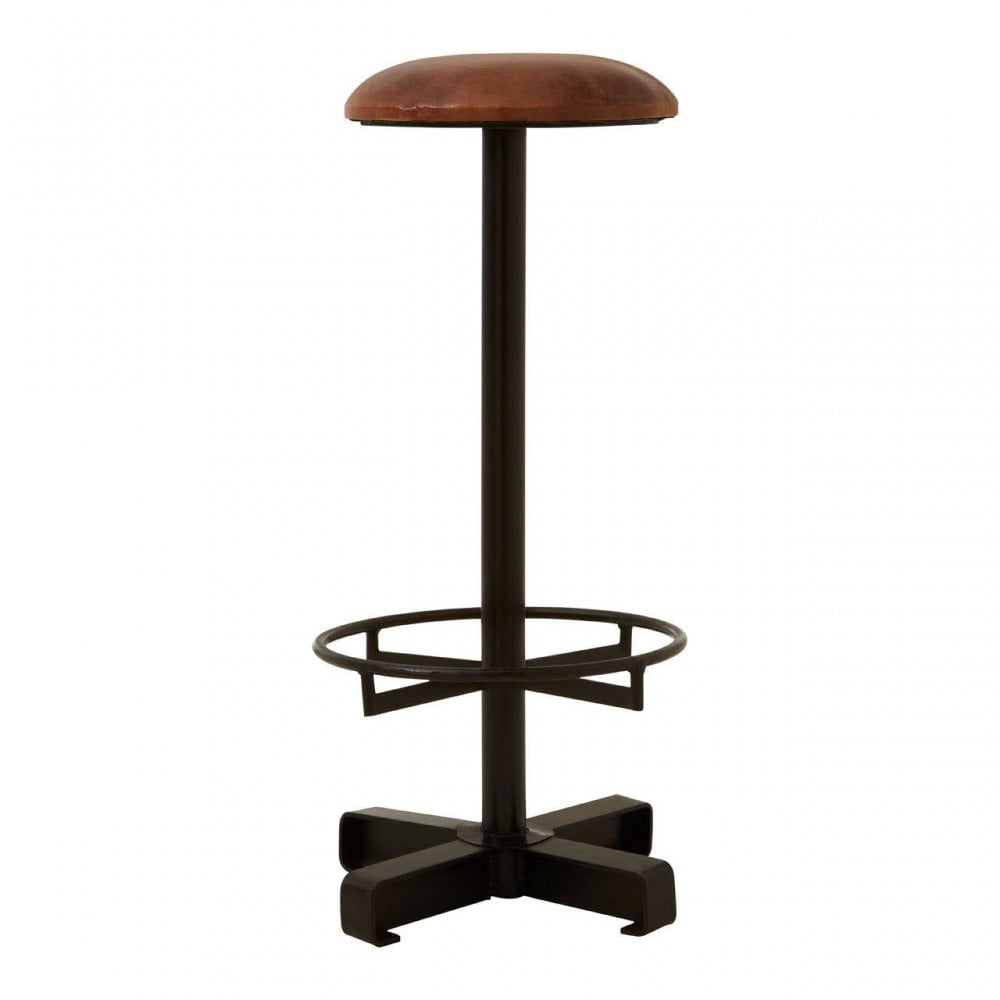 Bison Brown Leather Bar Stool