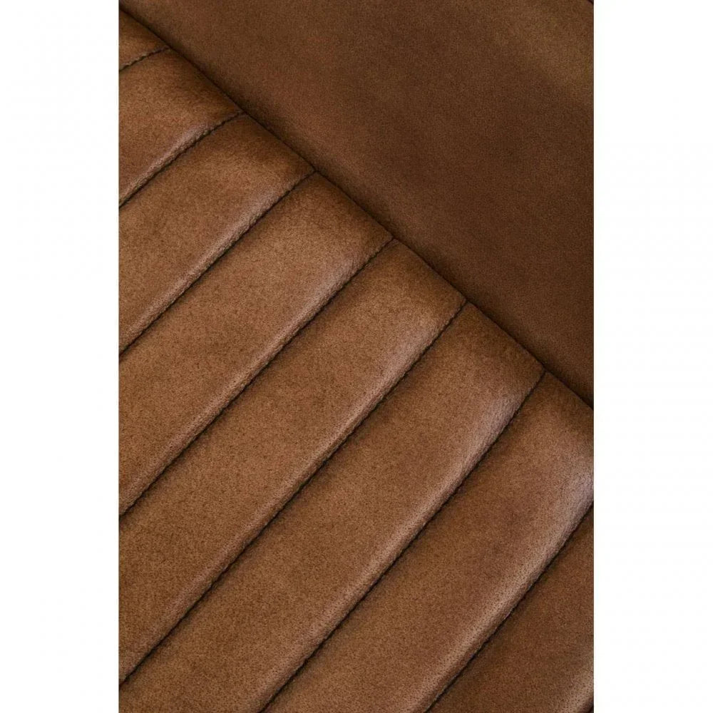 Close up of brown fabric dining chair seat with horizontal stitched detail