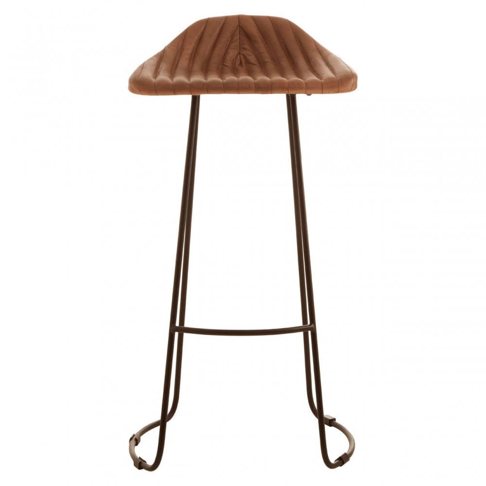 Bison Light Brown Leather And Iron Stool