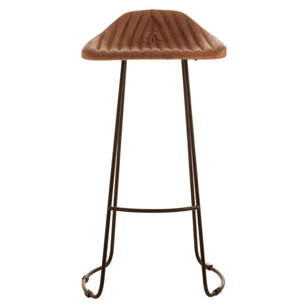 Bison Light Brown Leather And Iron Stool