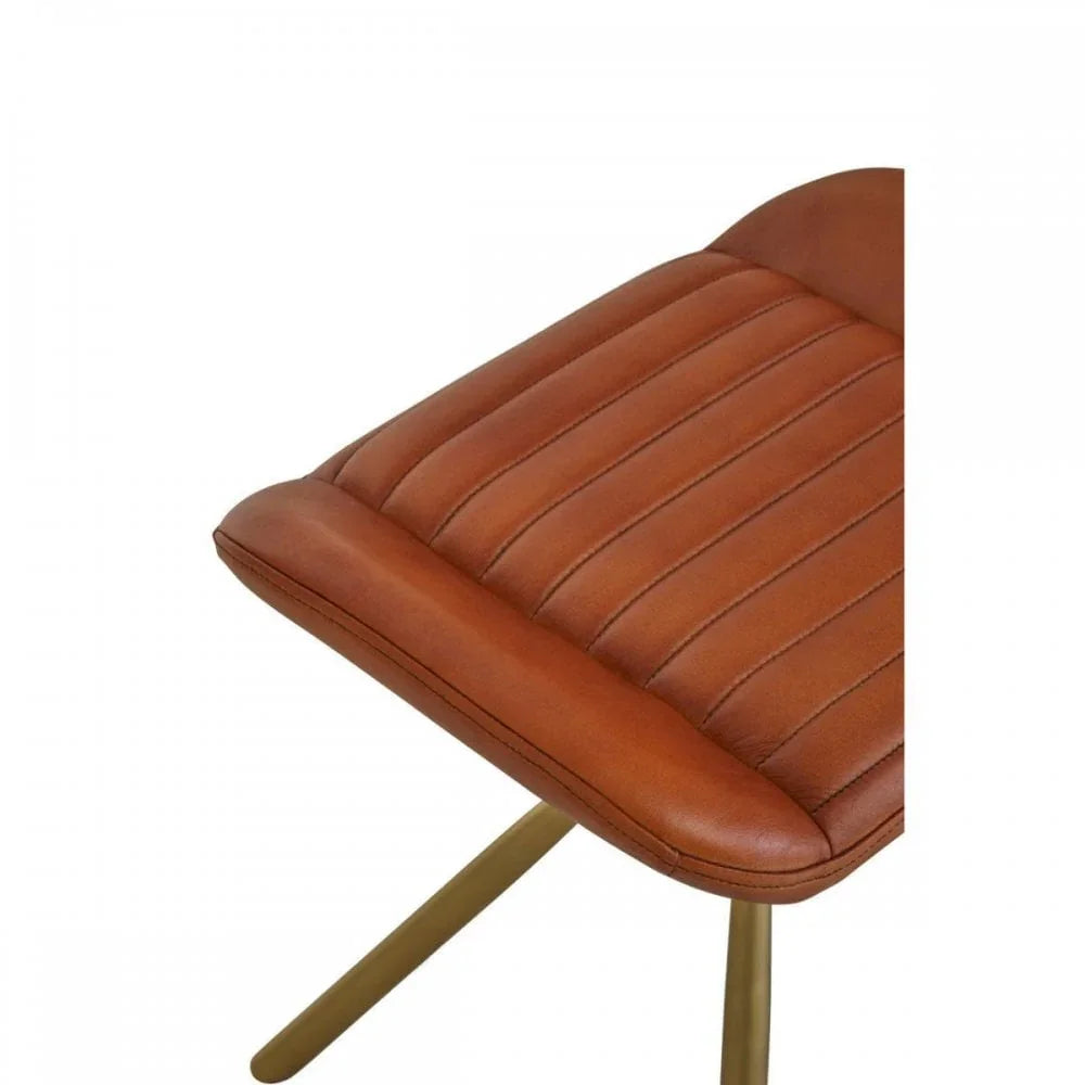 Bison Tan Leather Footstool