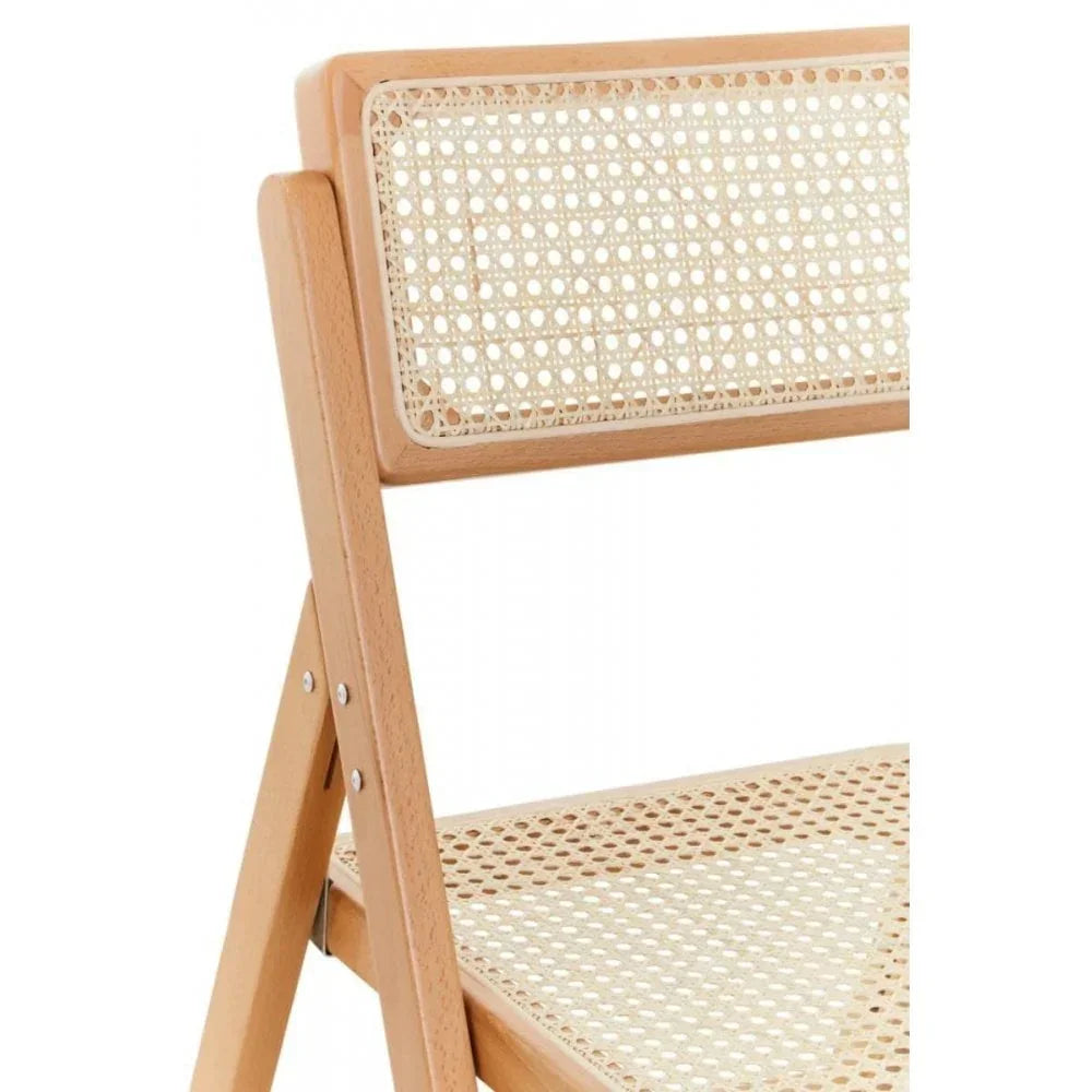 Folding chair with natural wood frame and woven cane seat and backrest