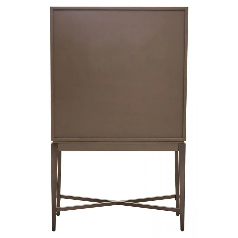 Modern brown cabinet with square doors and metal legs, front view