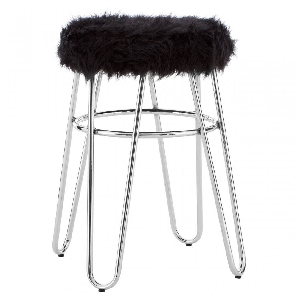 Diston Black Faux Fur Stool