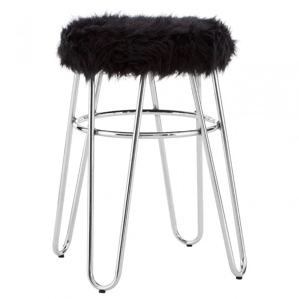 Diston Black Faux Fur Stool