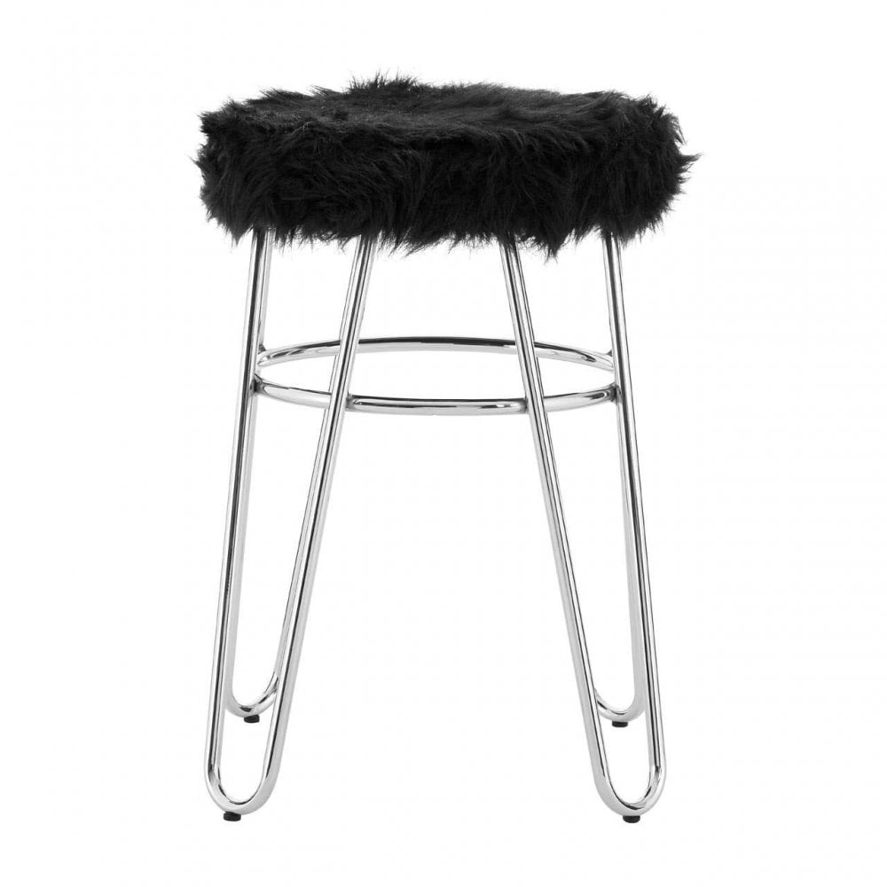 Diston Black Faux Fur Stool