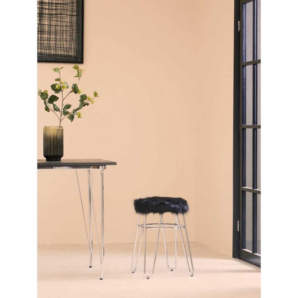 Diston Black Faux Fur Stool