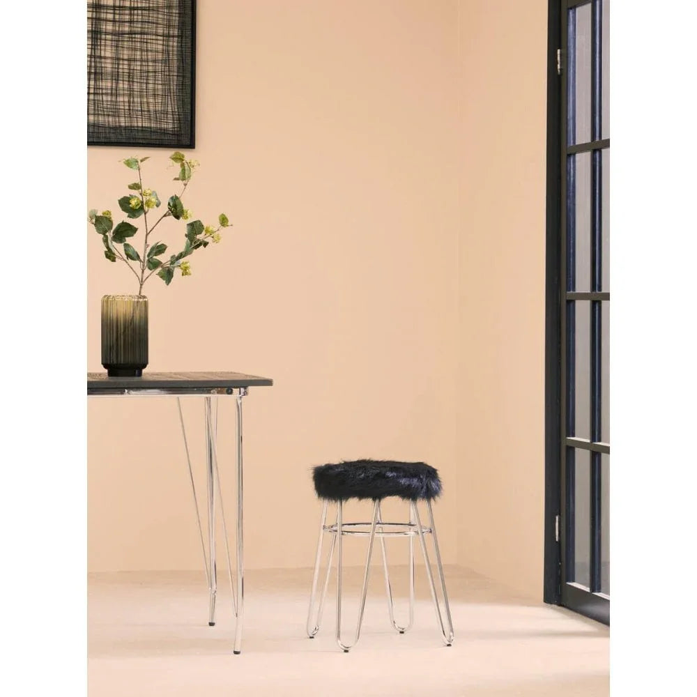 Diston Black Faux Fur Stool