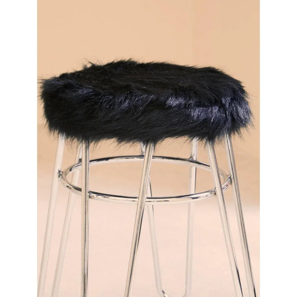 Diston Black Faux Fur Stool