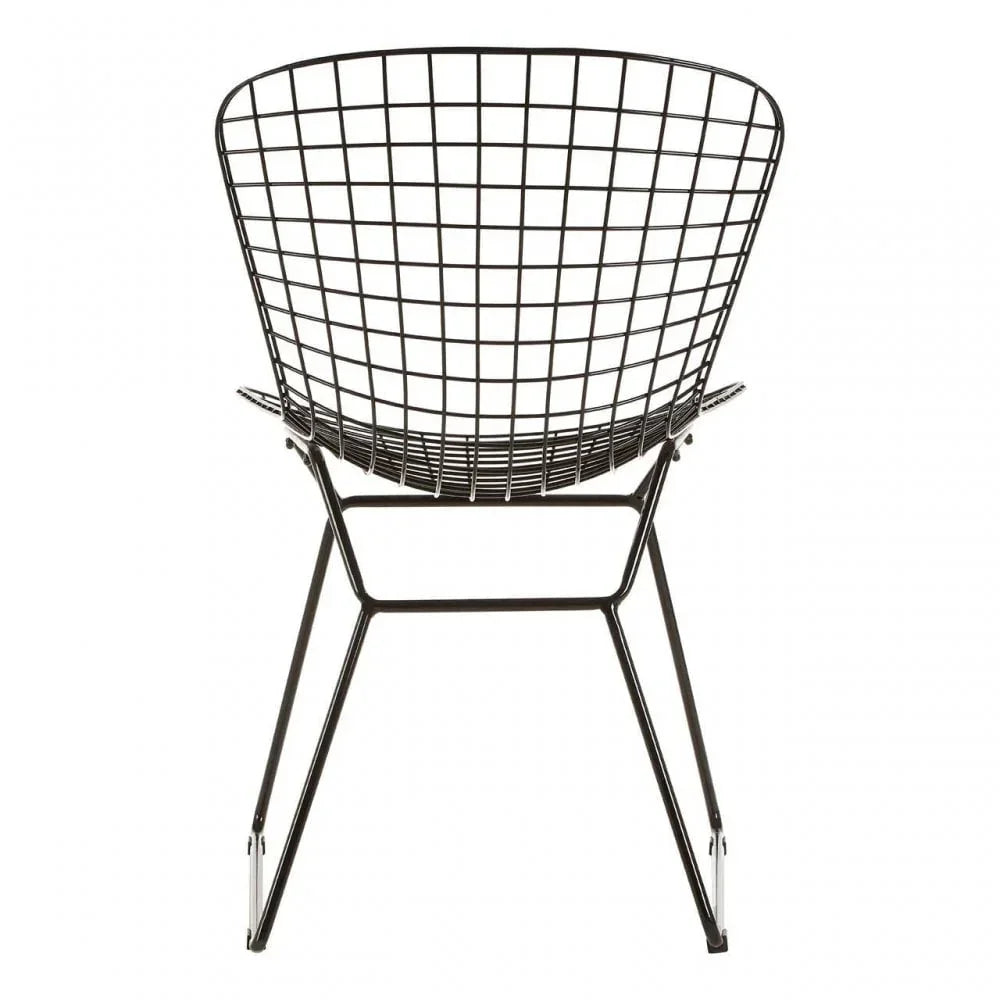 Black wire dining chair with grid backrest and metal legs, rear view