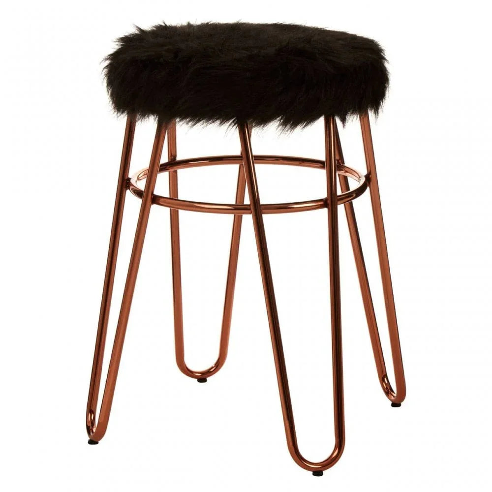 Diston Rose Gold Faux Fur Stool