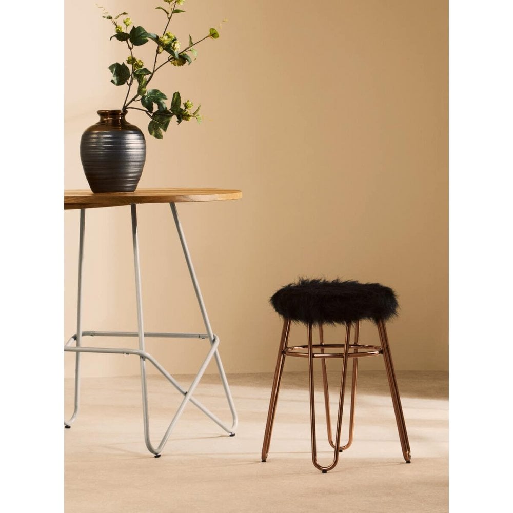 Diston Rose Gold Faux Fur Stool