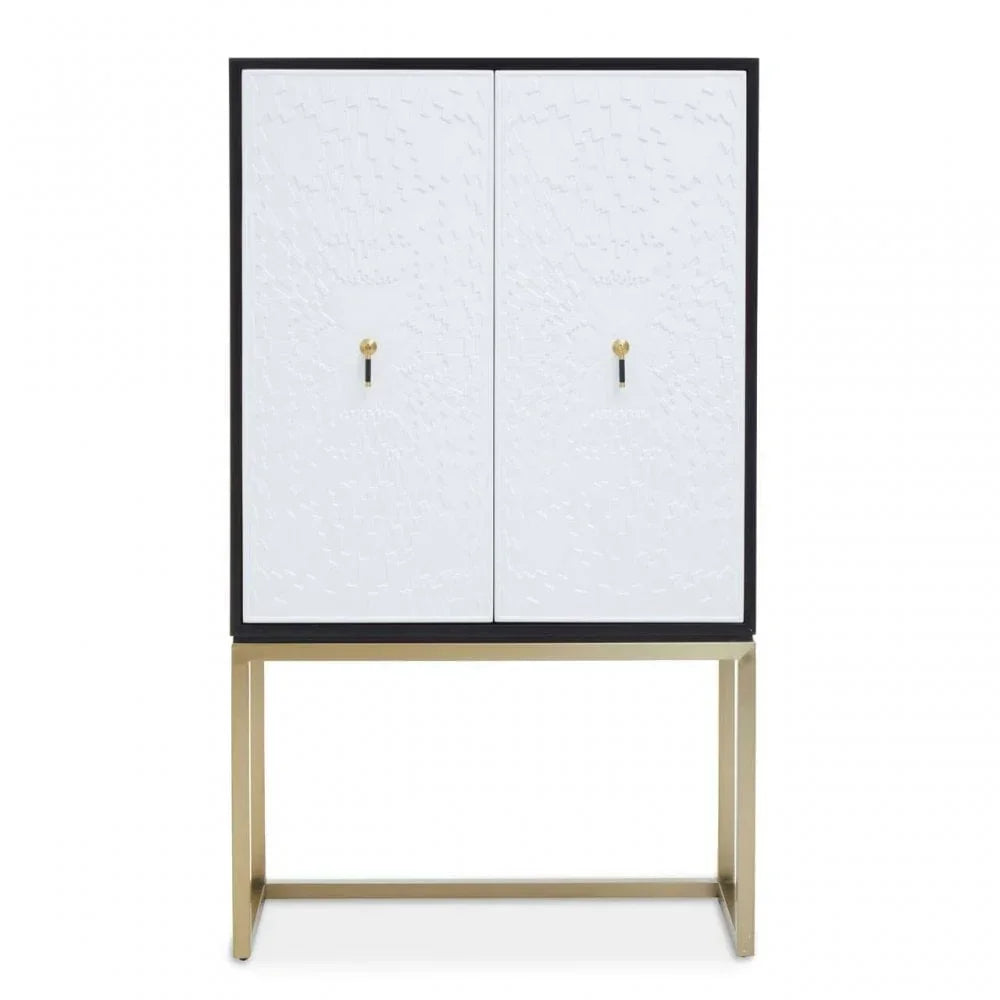 Modern sideboard cabinet with textured white doors and gold metal legs