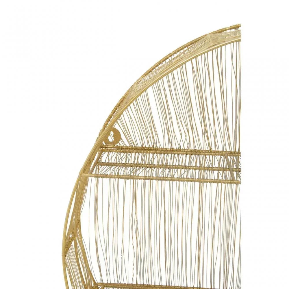 Close-up of natural rattan wall shelf with semi-circle design and woven detail