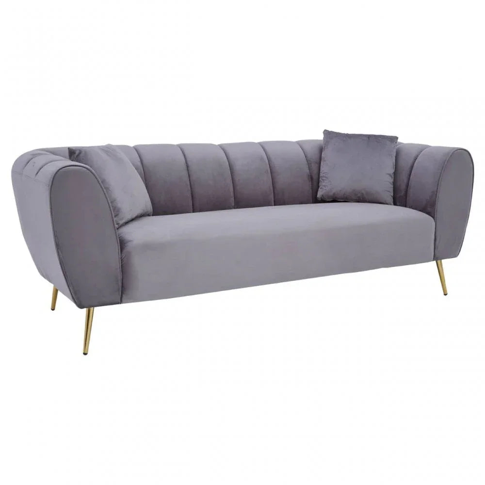 Aria Three Seater Grey Velvet Sofa