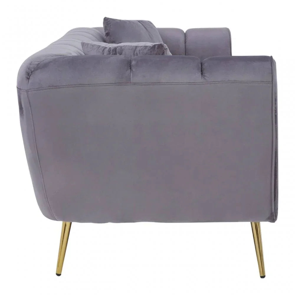 Aria Three Seater Grey Velvet Sofa