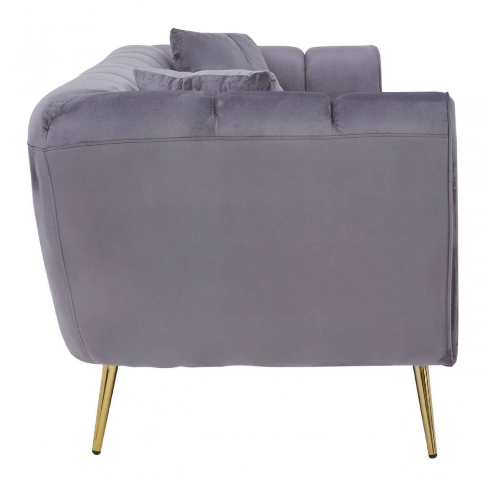 Aria Three Seater Grey Velvet Sofa