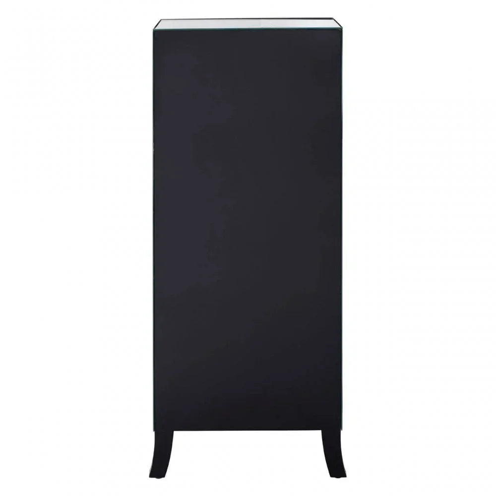 Black mirrored cabinet side view with curved legs
