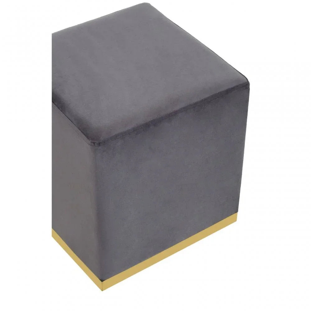 Tavian Grey And Gold Square Stool