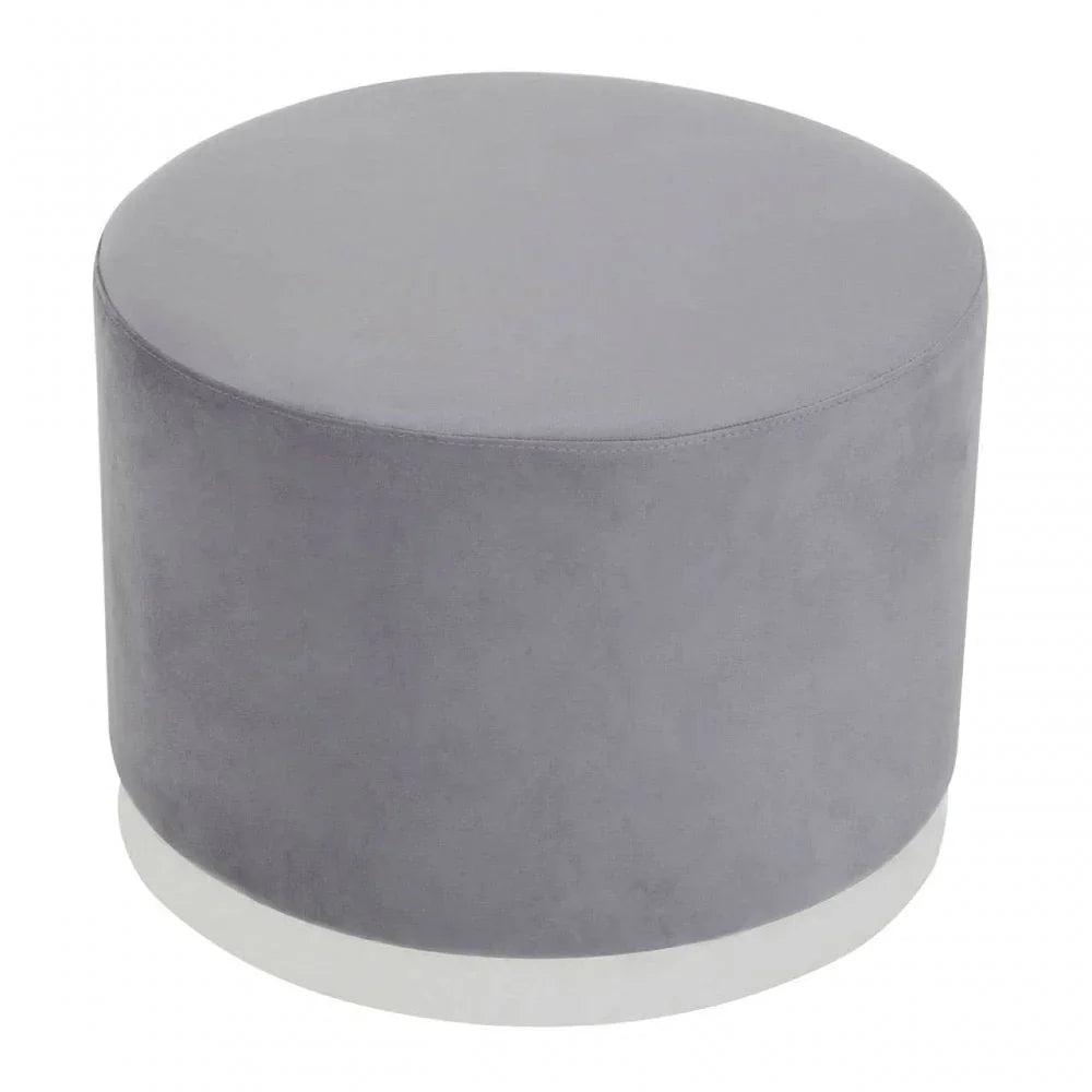 Tavian Grey And Silver Round Stool