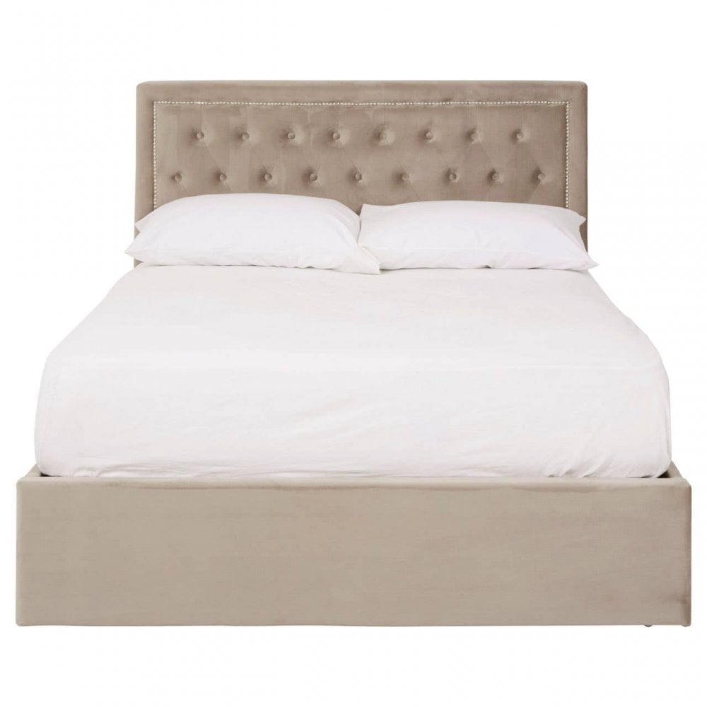 Ava Mink Velvet Double Ottoman Bed