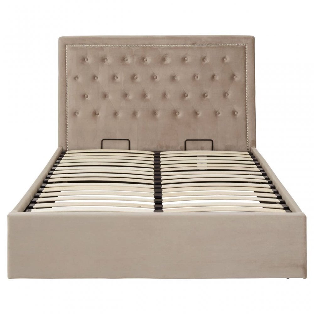 Ava Mink Velvet Double Ottoman Bed