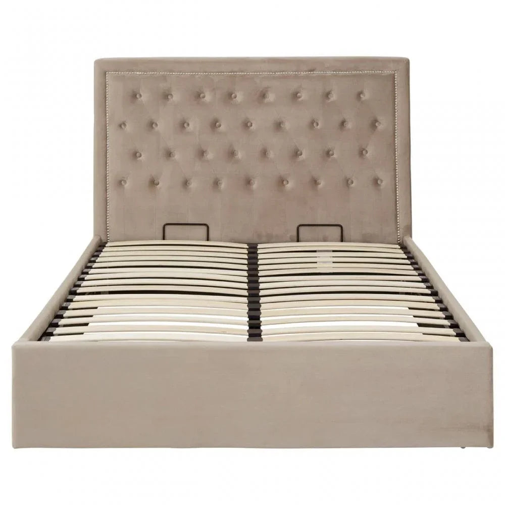 Ava Mink Velvet Double Ottoman Bed