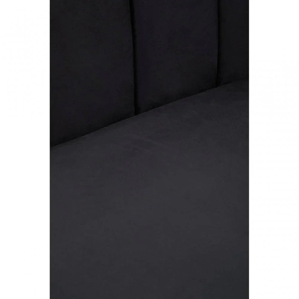 Close view of black velvet sofa cushion and backrest upholstery