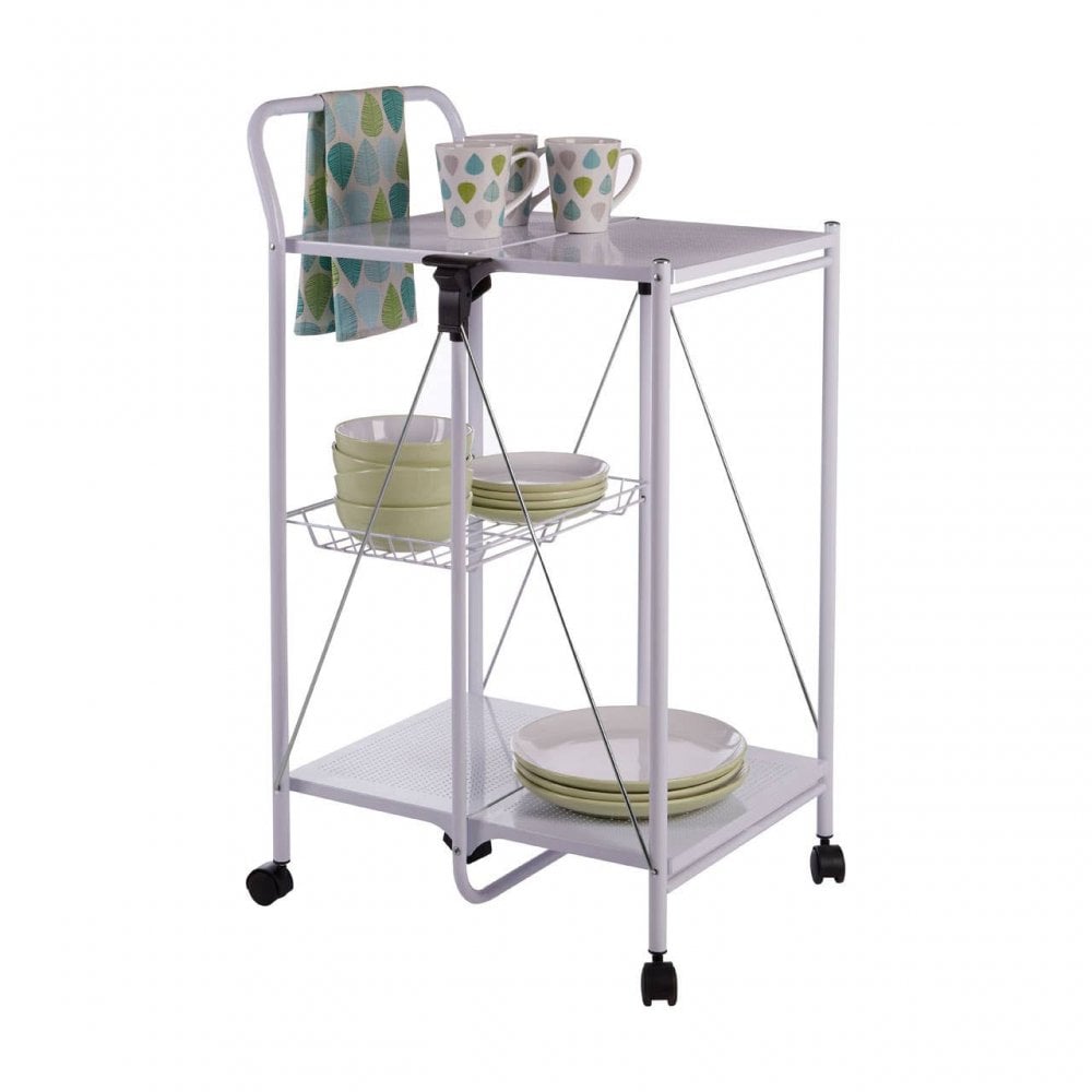 Brent White Rectangular Folding Kitchen Trolley