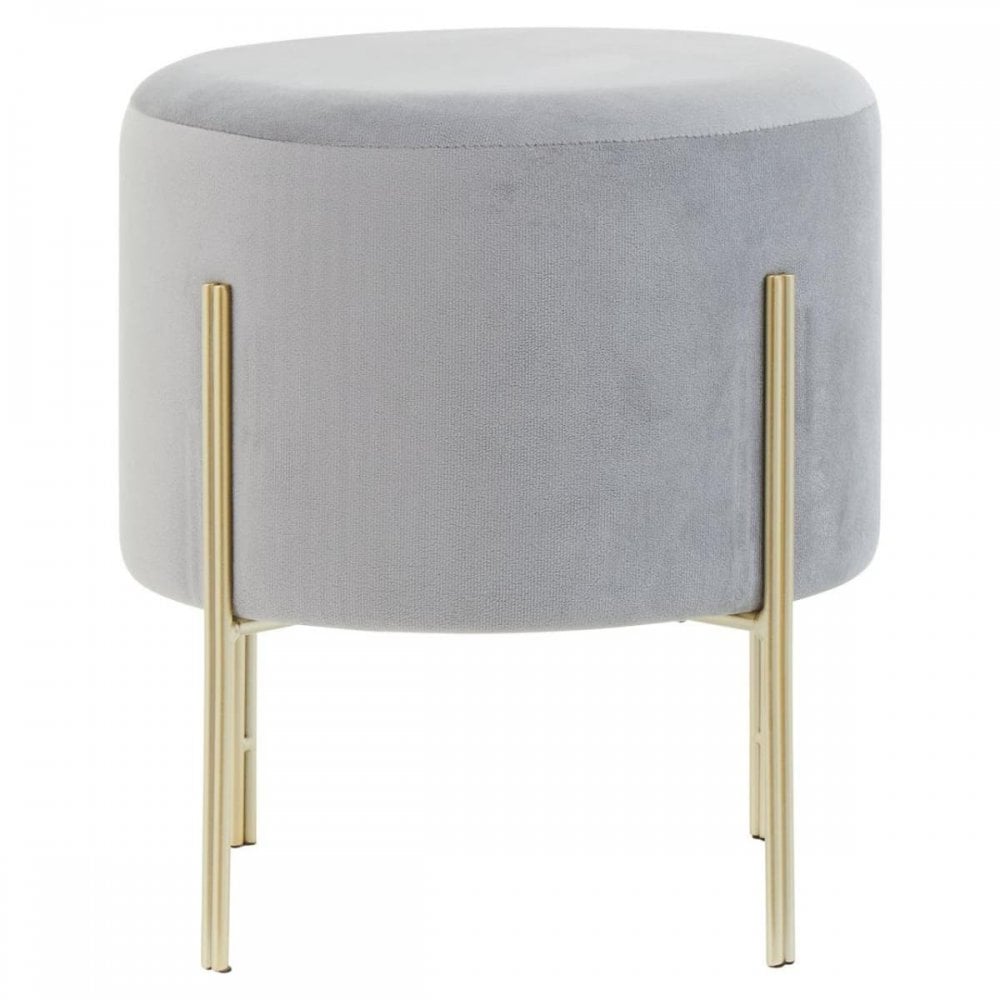 Darian Round Grey Velvet Stool