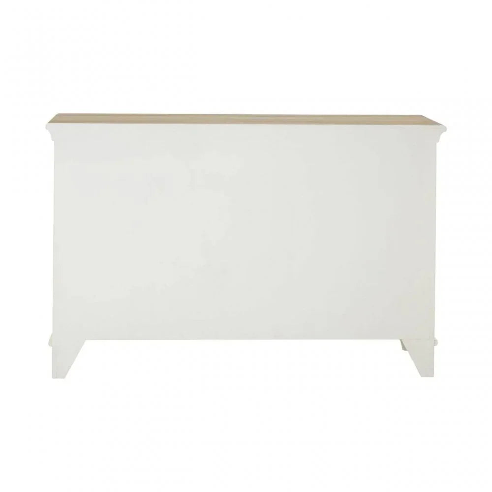 White wooden blanket box with light oak top, front view