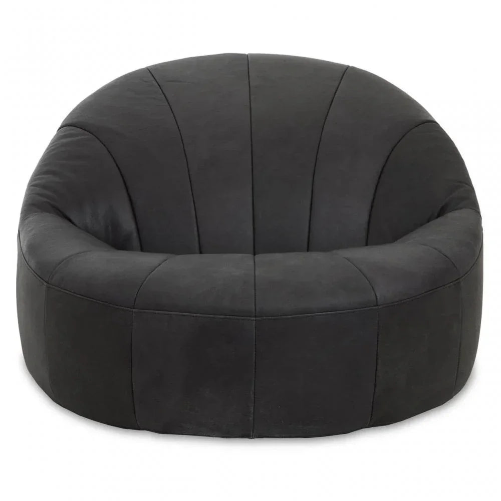 Black fabric accent chair with rounded back and deep seat, modern living room furniture