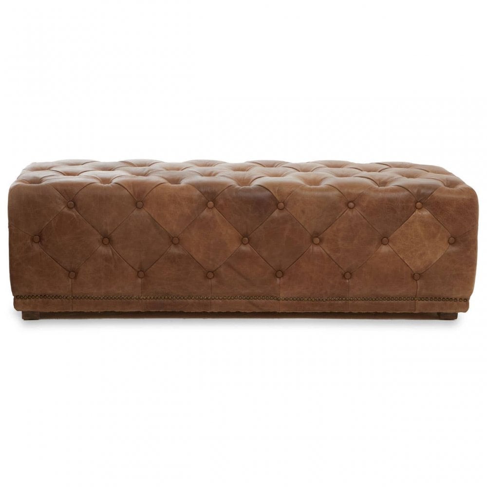 Everett Tufted Leather Rectangle Ottoman