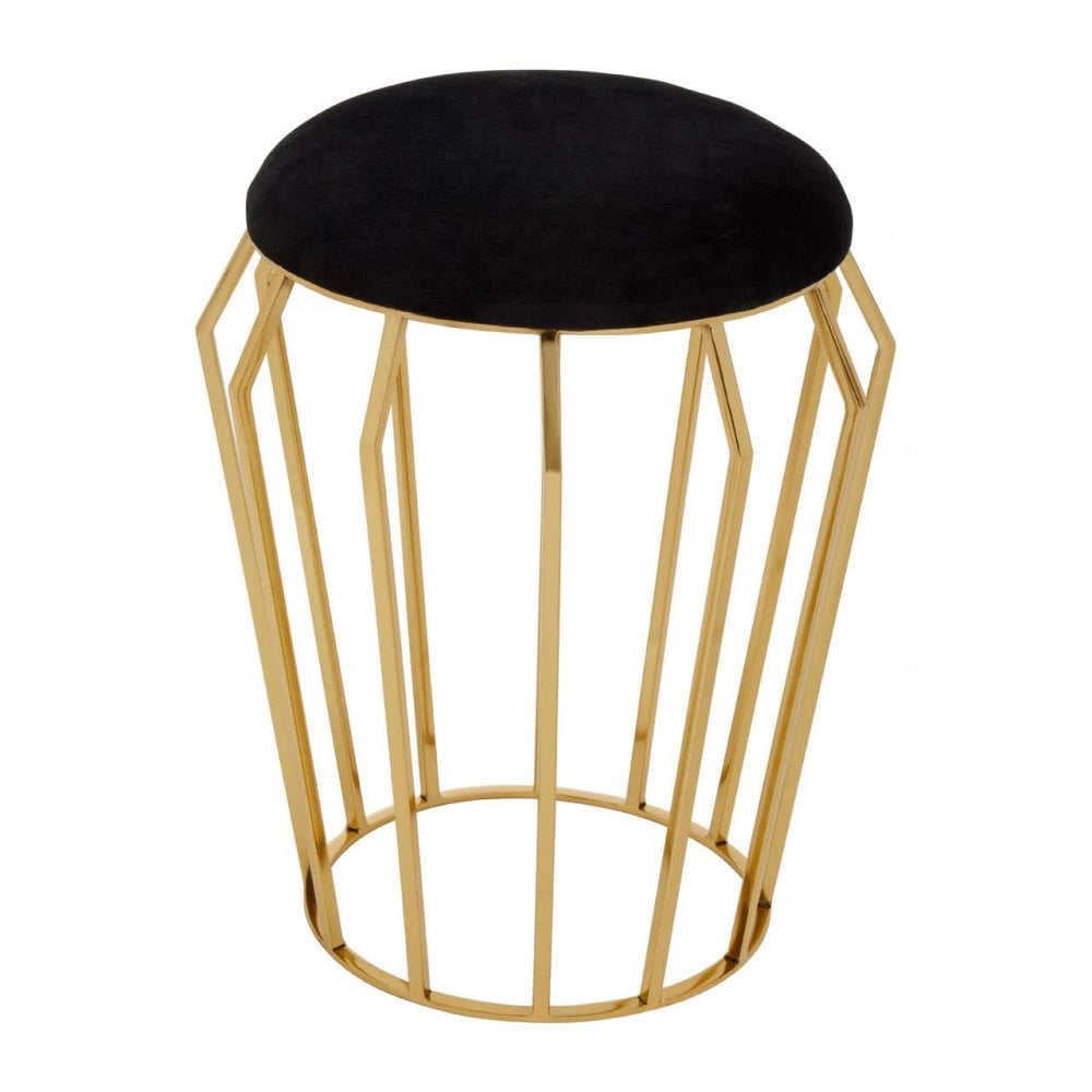Marlow Black Velvet And Gold Finish Stool