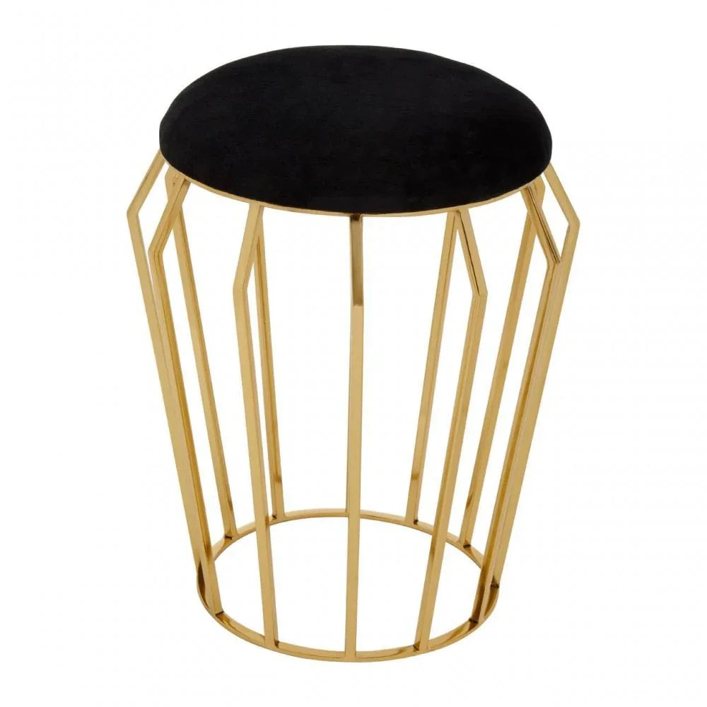 Marlow Black Velvet And Gold Finish Stool