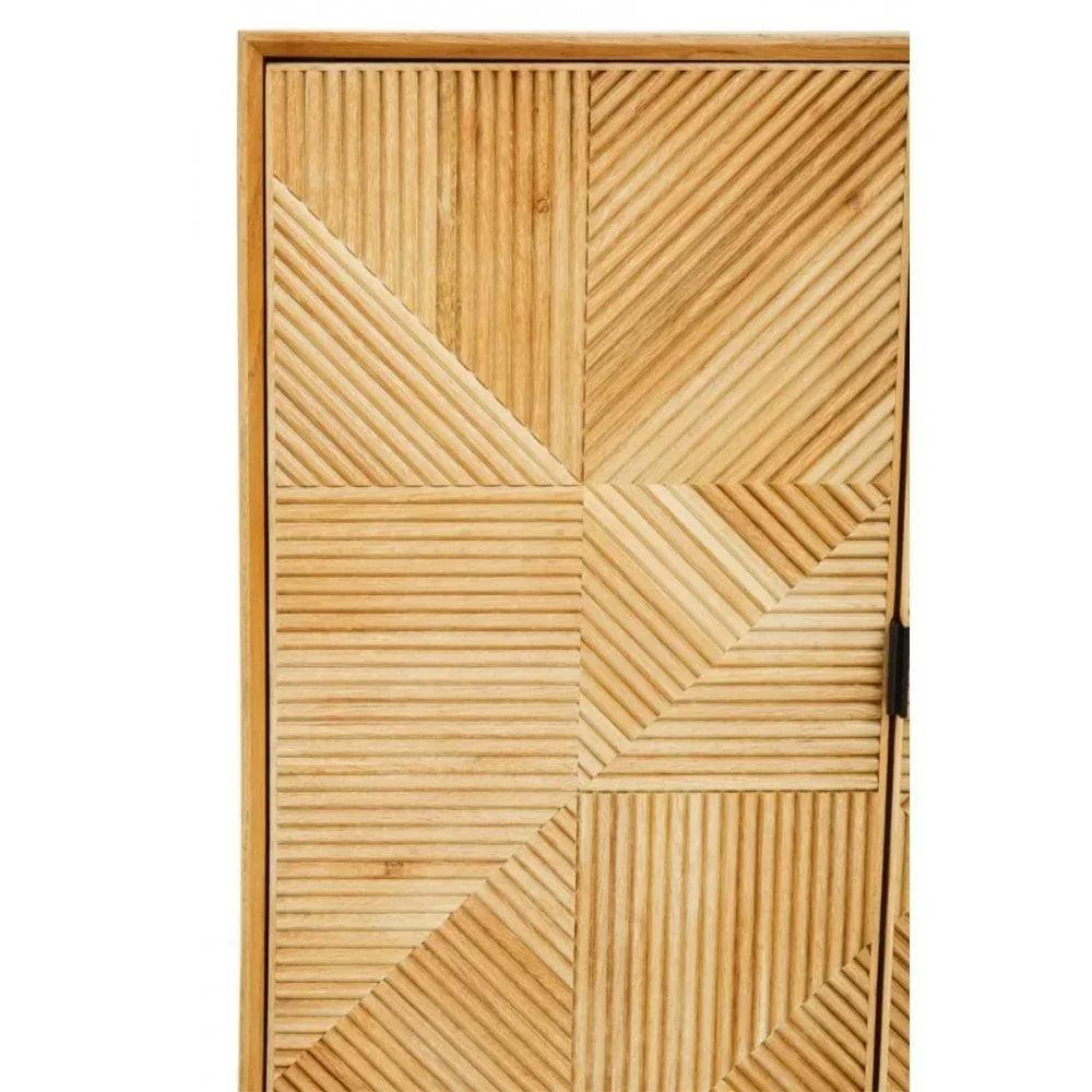 Geometric wooden cabinet door with textured diagonal panel design