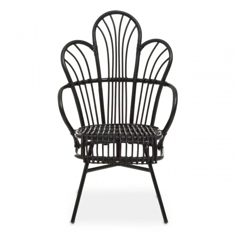 Montrose Black Natural Rattan And Black Metal Scalloped Back Chair
