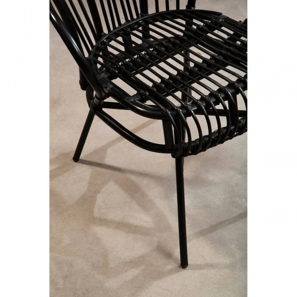 Montrose Black Natural Rattan And Black Metal Scalloped Back Chair
