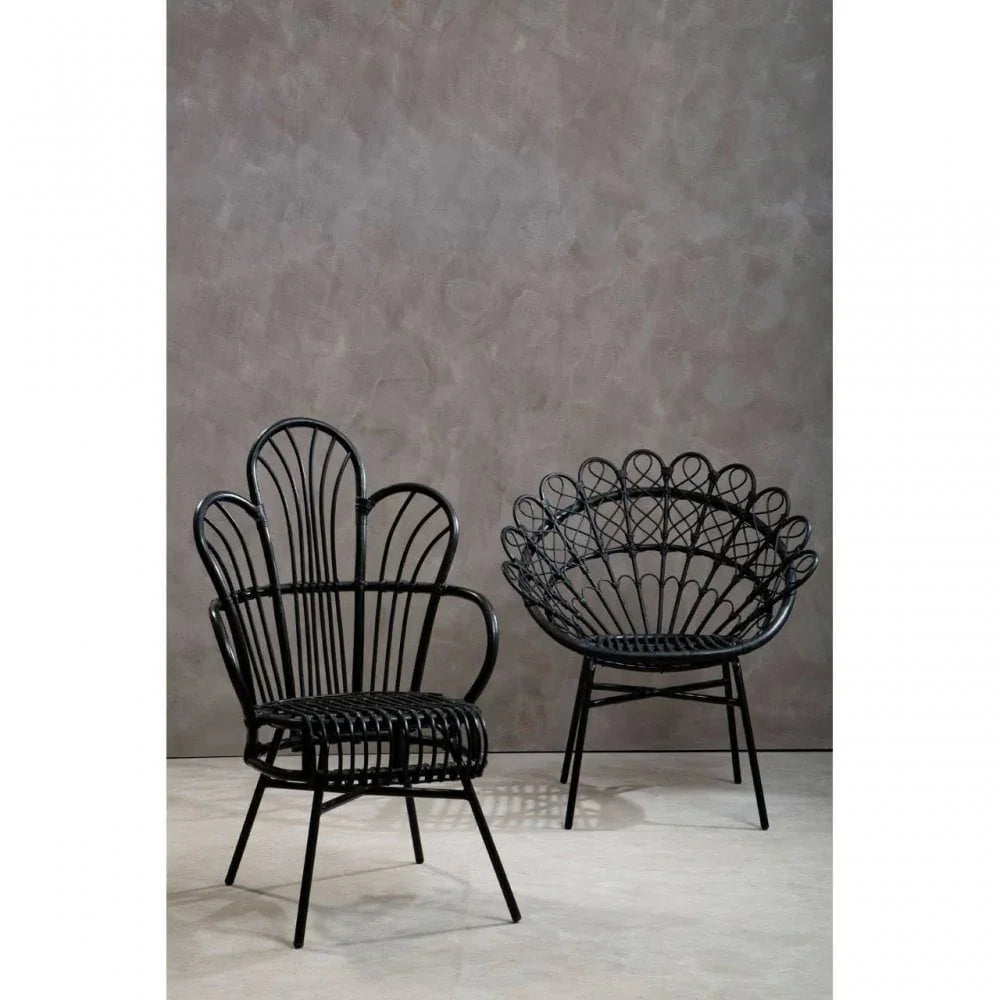 Montrose Black Natural Rattan And Black Metal Scalloped Back Chair